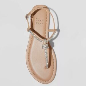 A New Day Women's Tan Rhinestone T-Strap Sandals Various Sizes